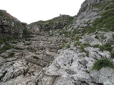 Die schrofige Rinne, die uns zum Gipfel bringt