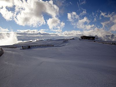 Über die heute einsame Skipiste fahren wir ab