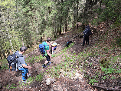 ...später recht steil, steigen wir ab.