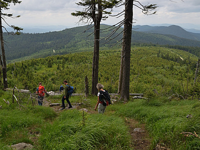 Nach der Überschreitung steigen wir nach Westen ab