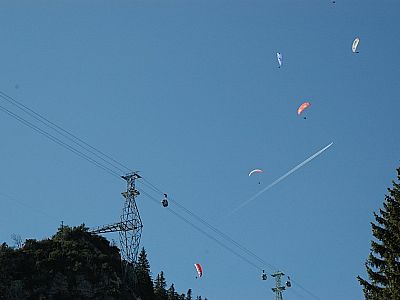 Zahlreiche Gleitschirmflieger tümmeln sich am Himmel
