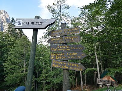 Wegweiser am Rifugio Pordenone
