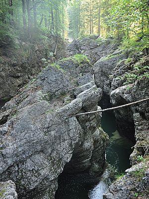 Blick von der Brücke in die Klamm flussaufwärts...