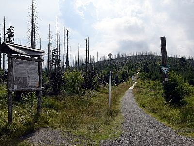 An einer Hinweistafel beginnt der Grenzsteig