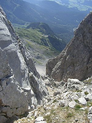 Blick nach unten zur Gruttenhütte