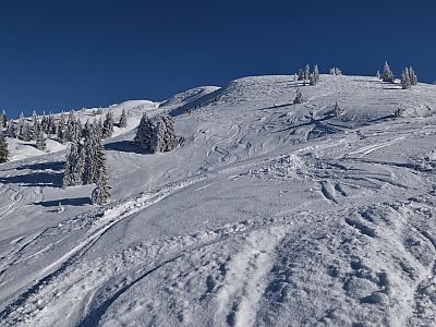 Voll Vorfreude auf die Abfahrt legen wir die letzten Meter auf dem Weg zum Gipfel zurück