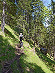 Nach dem Wald queren wir in einen Grashang hinein