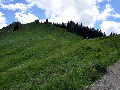 Der Gipfel des Hahnenkamms mit dem riesigen Sendemast