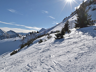Nach einem Flachstück kommt das lawinentechnisch kritischste Stück