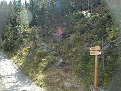 Abzweigung zum Pfad zur Naturnser Alm