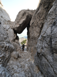 Markant, der eingeklemmte Felsblock in der Rinne