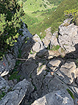 Blick nach unten über die finale Klettersteigstelle