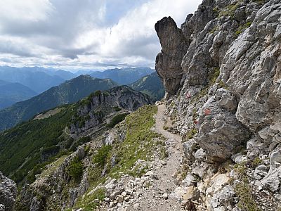 Der Steig verläuft auf der Südseite des Kamms