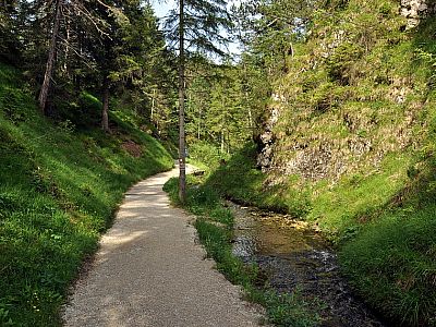 Gemütlich führt der Weg entlang des Lainbachs ...