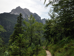 Später führt der Weg ein Stück nach Westen auf das Wettersteingebirge zu