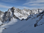 Das Längentaljoch vom Gipfel des Längentaler Weißen Kogels