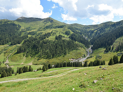 Ein geröllige Rinne zieht sich vom Lamperbichlkogel ins Tal