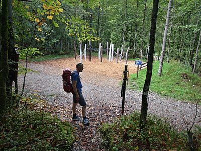 Der Steig endet an einem breiten Wanderweg