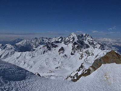 Die Königsspitze und der Ortler vom Gipfel des Monte Cevedale