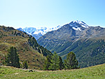 Ein erster Blick Richtung Piz Palü und Piz Bernina