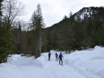 Nach ein paar Metern wechseln wir auf die Skier