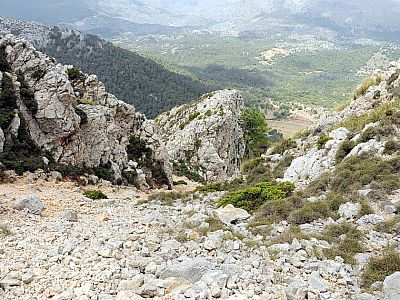 Der Blick zurück auf die Aufstiegsrinne