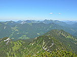 Blick über das Suttengebiet zu Jägerkamp, Aiplspitz, Hochmiesing und Rotwand