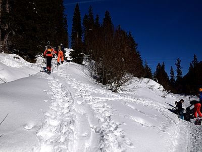 Schon nach wenigen Metern verlassen wir nach links die Loipe...