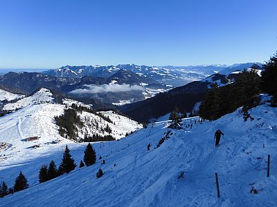 Der Blick zurück vom Gipfel auf den Aufstiegsweg