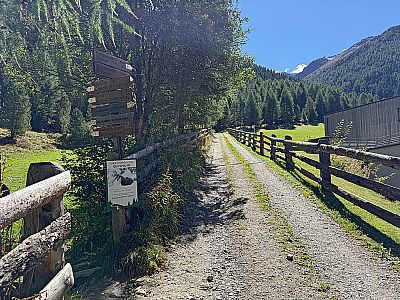 Gleich nach dem Almhotel halten wir uns zuerst rechts...