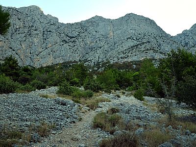 In der Morgendämmerung steigen wir durch die auslaufenden Schotterfelder auf 