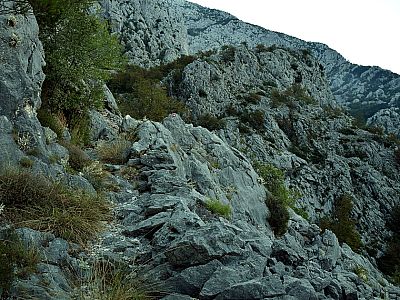 Weiter oben werden die Felsen massiver