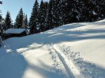 Rechts über der Hütte auf einen Pfad.