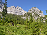 Blick hinauf zur Vogelkarspitze, rechts die Steinkarspitze