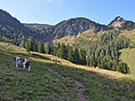 Über eine Almwiese geht es in einen schönen Kessel hinein
