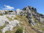 Hinter der Mauer beginnt ein kleiner Pfad 