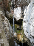 Der Steig führt links oben an dem Felsen vorbei