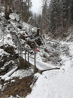 ...mit Hilfe einer Eisenbrücke
