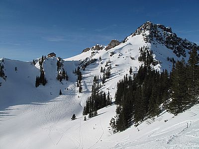 Rotwandhaus und Rotwand vom Sattel unterhalb der Auerspitz gesehen