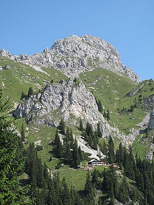 Tannheimer Hütte am Fuße der Köllenspitze