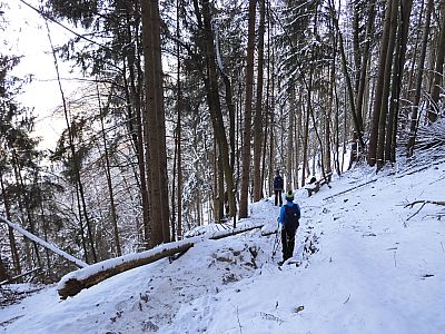 Der schmale Pfad sollte bei zu viel Schnee...