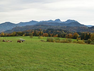 Die Hochsalwand, der  Wendelstein und der Breitenstein prägen das Panorama im Südosten