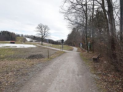 Nach dem Wald halten wir uns an zwei Kreuzungen, ...