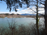 Im Stausee befinden sich ein paar bewaldete Inseln