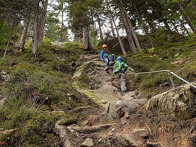 Wieder geht es am Drahtseil ein Stück höher