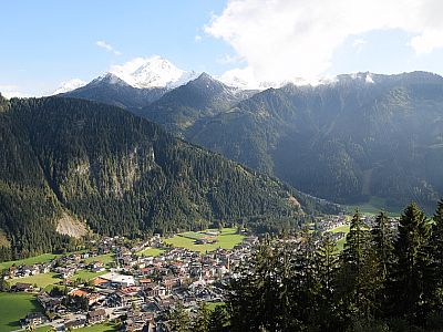Ausblick von der Terrasse auf Mayrhofen