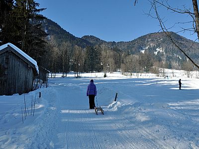 Der flache Auslauf der Rodelbahn