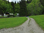 Es geht ein Stück zurück und dann rechts von dem Haus in den Wald. 