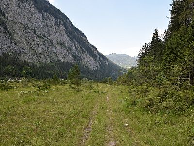Ein Stück flussabwärts treffen wir auf der Ostseite auf einen wenig ausgeprägten Weg 