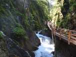 Moos überzieht die steilen Felswände der Klamm